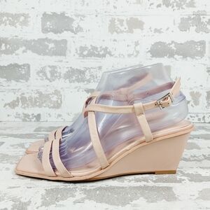 New Caslon Paola Pink Leather Square Toe Wedges X103